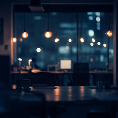 Image of Modern office at night with soft blur and peaceful atmosphere printed on Printed Glass Basin Splashbacks