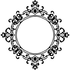 Decorative Round Frame with Intricate Floral Pattern, Emphasizing Victorian Elegance and Black & White