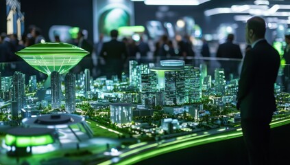 Futuristic Cityscape Model at a Technology Exhibition