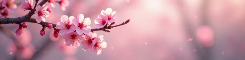 Delicate cherry blossoms dance in the soft morning breeze, Tree branches, Gentle atmosphere
