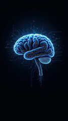 A detailed illustration of a human brain with futuristic elements such as digital patterns and circuit-like connections. It symbolizes artificial intelligence (AI) and advanced cognitive technology.