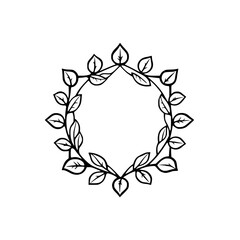 Minimalist Illustration of a Black Leafy Wreath, an artistic representation of a circle.