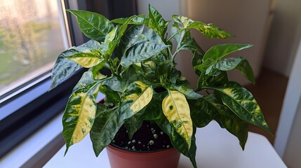 Variegated Chili Pepper Plant in Pot Indoor Home Decor