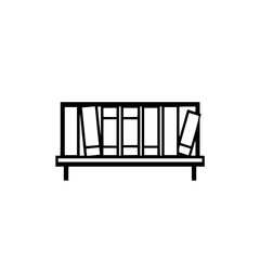 Black and white minimalistic line drawing of a bookshelf with books, a graphic representation of knowledge.