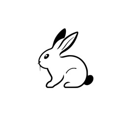 Simple Black and White Outline of a Rabbit, Side View, Minimalist Rabbit Illustration, on White.