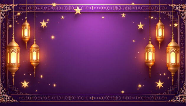 A beautifully designed Ramadan Kareem invitation card with a dark green background, glowing golden lanterns, and symmetrical floral motifs. The central blank space allows for inserting quotes, prayers