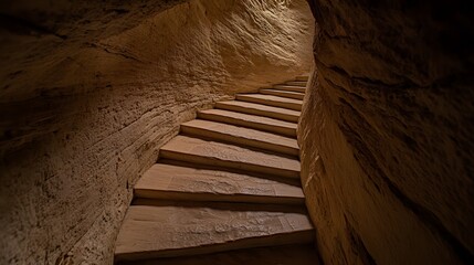 Ancient Stone Staircase Winding Down into Mysterious Cave