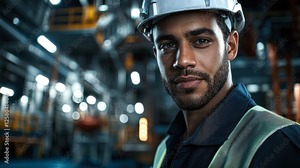 Wall mural confident technician wearing hard hat and safety vest in industrial setting