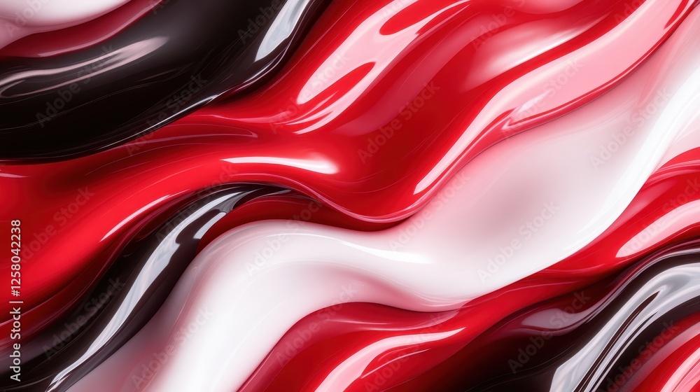Poster this striking abstract image showcases elegant waves of red, black, and white, blending together to 