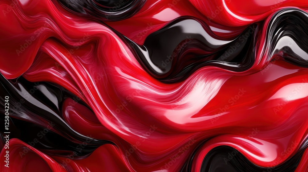 Poster this artistic image features flowing waves of deep red and black, creating a captivating abstract ar