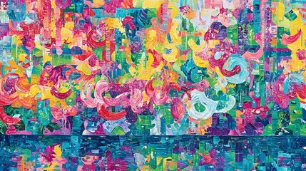 Vibrant Abstract Impasto Painting Colorful Swirls and Brushstrokes