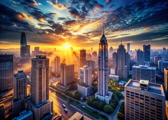 Obraz premium Dawn Breaks: New Day Emerging in Low Light Cityscape