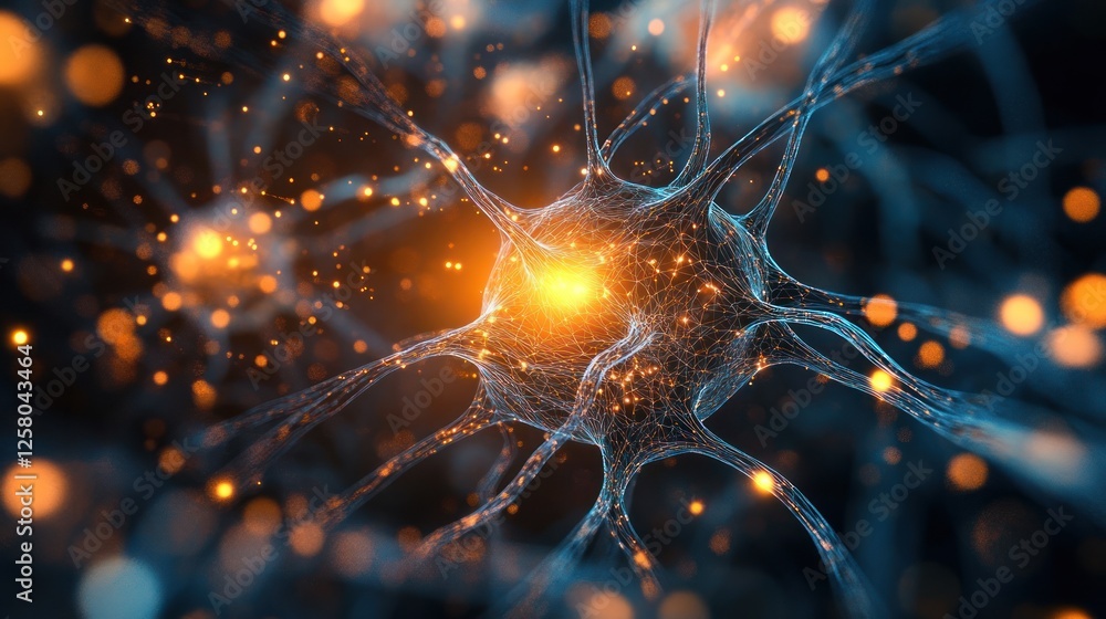 Poster artificial intelligence concept, glowing neural networks