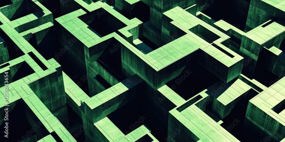 Aufkleber green and grey digital abstract, featuring a complex grid with block shapes in various orientations.
