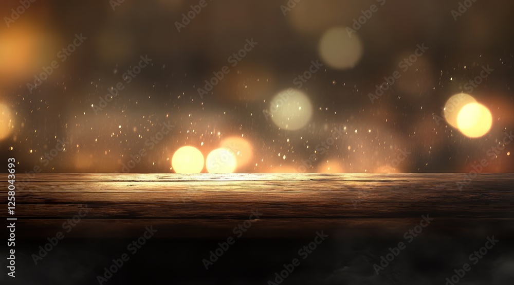 Fototapete blurred background of an empty table in front of the bar with bokeh lights, space for product displa