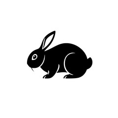 Silhouette of a rabbit on a white background, facing left. Simple lines in a black and white contrast style.
