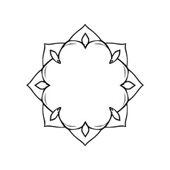 Fototapeta premium Black and white floral mandala-esque design in a simple, linear style.