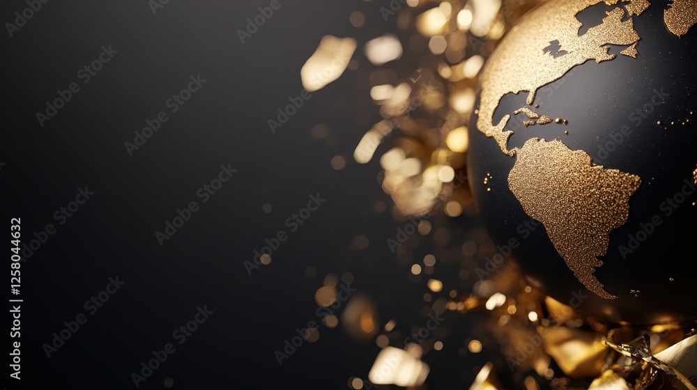 Poster an abstract representation of a golden globe with sparkling elements surrounding it, symbolizing glo