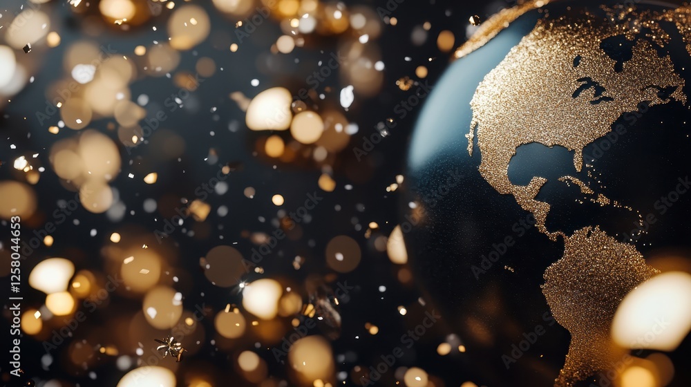 Poster a captivating view of a glowing globe surrounded by floating abstract light dots, symbolizing a brig