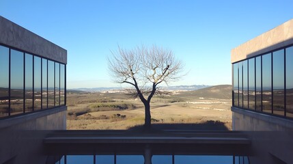 Fototapeta premium Modern Minimalist Architecture Tree Landscape View