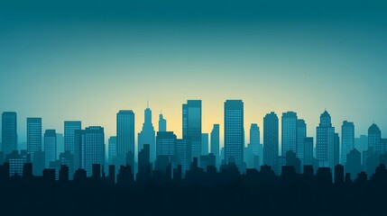 Fototapeta premium Stunning Cityscape Silhouette at Dawn, Urban Skyline Illustration