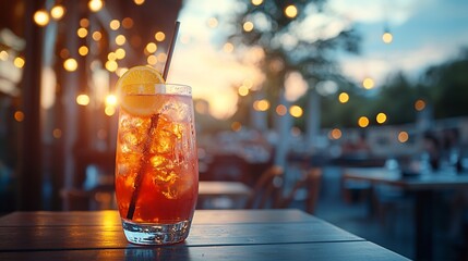 Iced tea sunset patio cafe drink