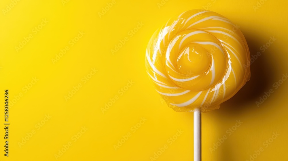 Poster a glossy yellow lollipop rests on a soft yellow background, creating a delightful visual that captur