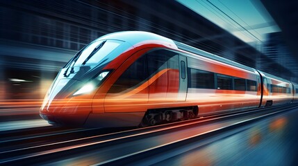 Fototapeta premium High Speed Train Modern Railway Transportation Rapid Transit Dynamic Motion Blur