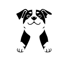Dog Silhouette Illustration: A cheerful dog with black and white color scheme, presented in a minimalist style. It has a smile on its face.