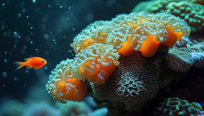 beautiful photo of the seabed, where corals are visible and various vegetation grows