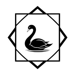 Black swan in a geometric frame. Minimalist illustration.