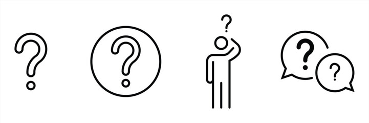 Set of Icons Featuring Question Marks, Asking, Problem and Inquiry Concepts in Outline Style