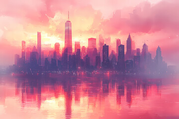 Fototapeta premium A digital collage featuring futuristic cityscapes and dreamlike elements, embodying ethereal modernism.