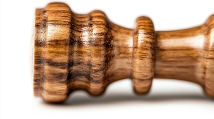 An intricate close-up view of a beautifully crafted wooden chess piece, showcasing its smooth texture and artistic design, ideal for chess enthusiasts and collectors alike.