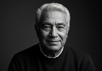 Portrait of a Mature Man with a Confident Smile in Black and White Photography