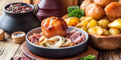 Roasted Potatoes and Meat Dish with Caramelized Onions