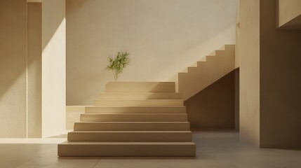 Fototapeta premium Minimalist Beige Staircase Architecture Interior Design
