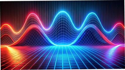 3D Sine Wave Graph with Vibrant Neon Colors on Black Background