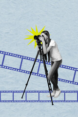 Template sketch trend artwork 3D photo collage of film tape strip shooting moment photo author...