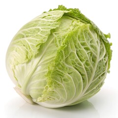 Fototapeta premium Ultra-Realistic Fresh Cabbage with Vibrant Green Leaves, Crisp Texture, and Highly Detailed Surface on a Pure White Background