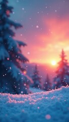 Fototapeta premium Snowflakes gently falling on a rainbow-colored sky at dawn, snowflake, peaceful