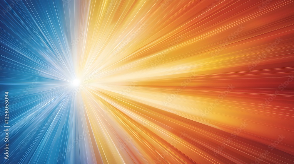 Poster the image shows an abstract design of radiating lines of light, transitioning from cool blue on the 
