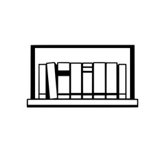 Bookshelf silhouette: A minimal, black and white illustration of books on a shelf.