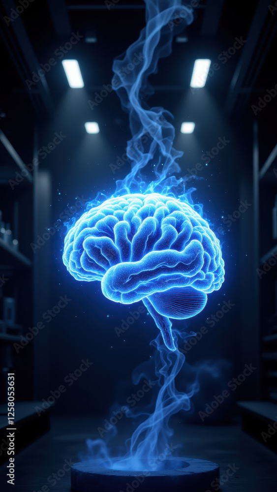 Aufkleber advanced artificial intelligence concept with glowing human-like brain surrounded by smoke in a high