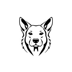 Minimalist dog portrait showing a corgi's head, black and white, in profile, showing the head of the dog, with high contrast.