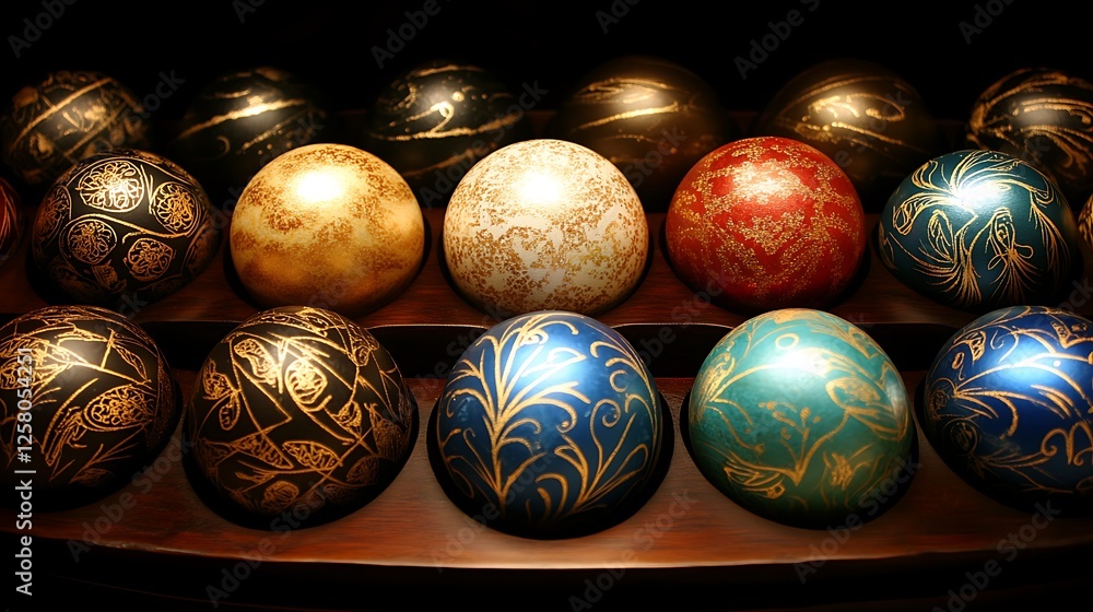Poster decorative ornate sphere collection of various patterns and colors artistic display set design
