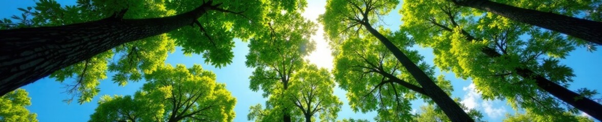 Fototapeta premium Trees intertwined, branches stretching towards sky, sky, growth, nature