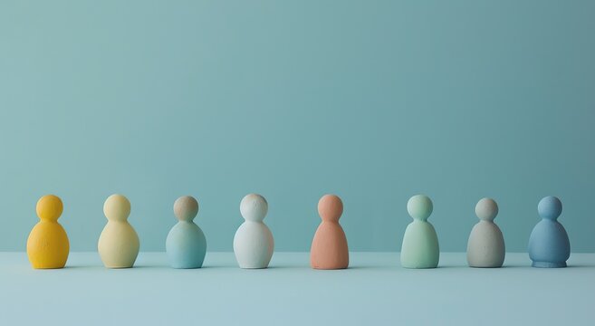3d rendering of a row of colorful clay people standing in a row, Ai Generated