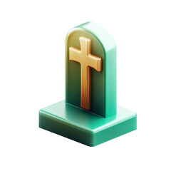 Fototapeta premium Teal and Gold 3D Render of a Christian Cross Tombstone Icon, Transparent Background, Ai Generative Images
