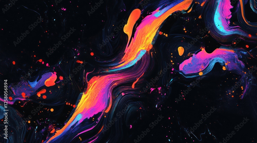 Poster black background with glitch effect and colorful distortions, digital and dynamic